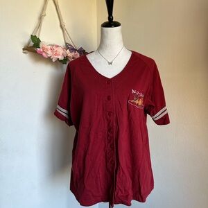 Y2K Scooby Doo Embroidered Red Button-Up Baseball Tee